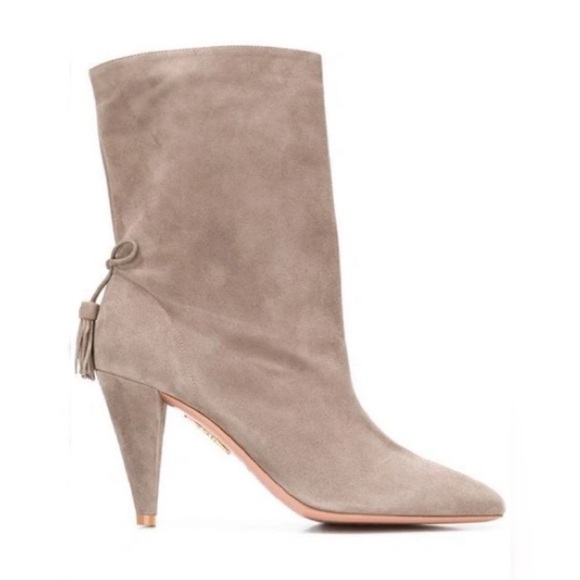 AQUAZZURA X Claudia Schiffer Pointed-Toe Grey Ankle Boots - Picture 1 of 13